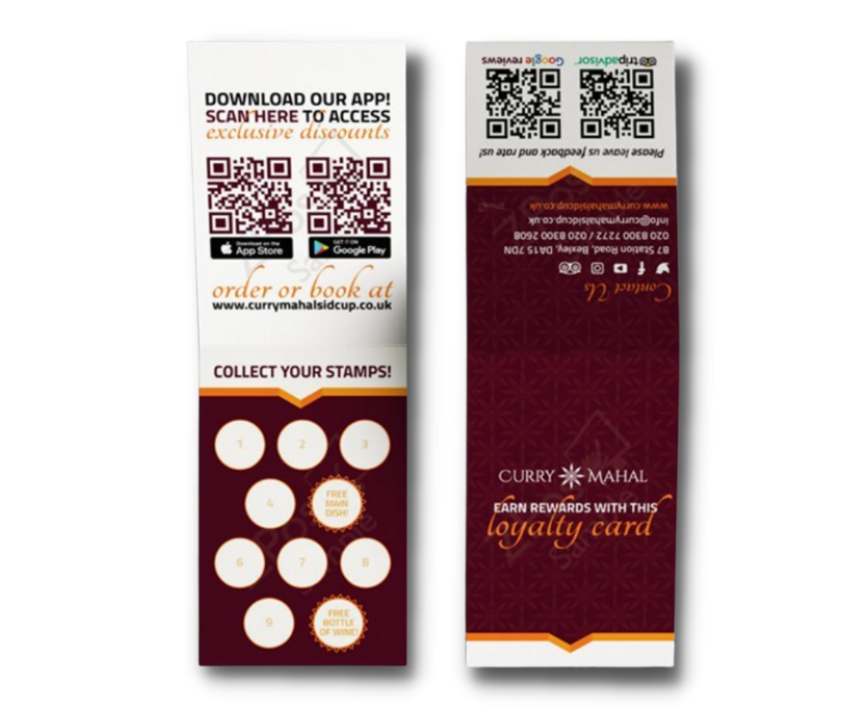 restaurant and takeaway loyalty scheme QR code flyer with coupons
