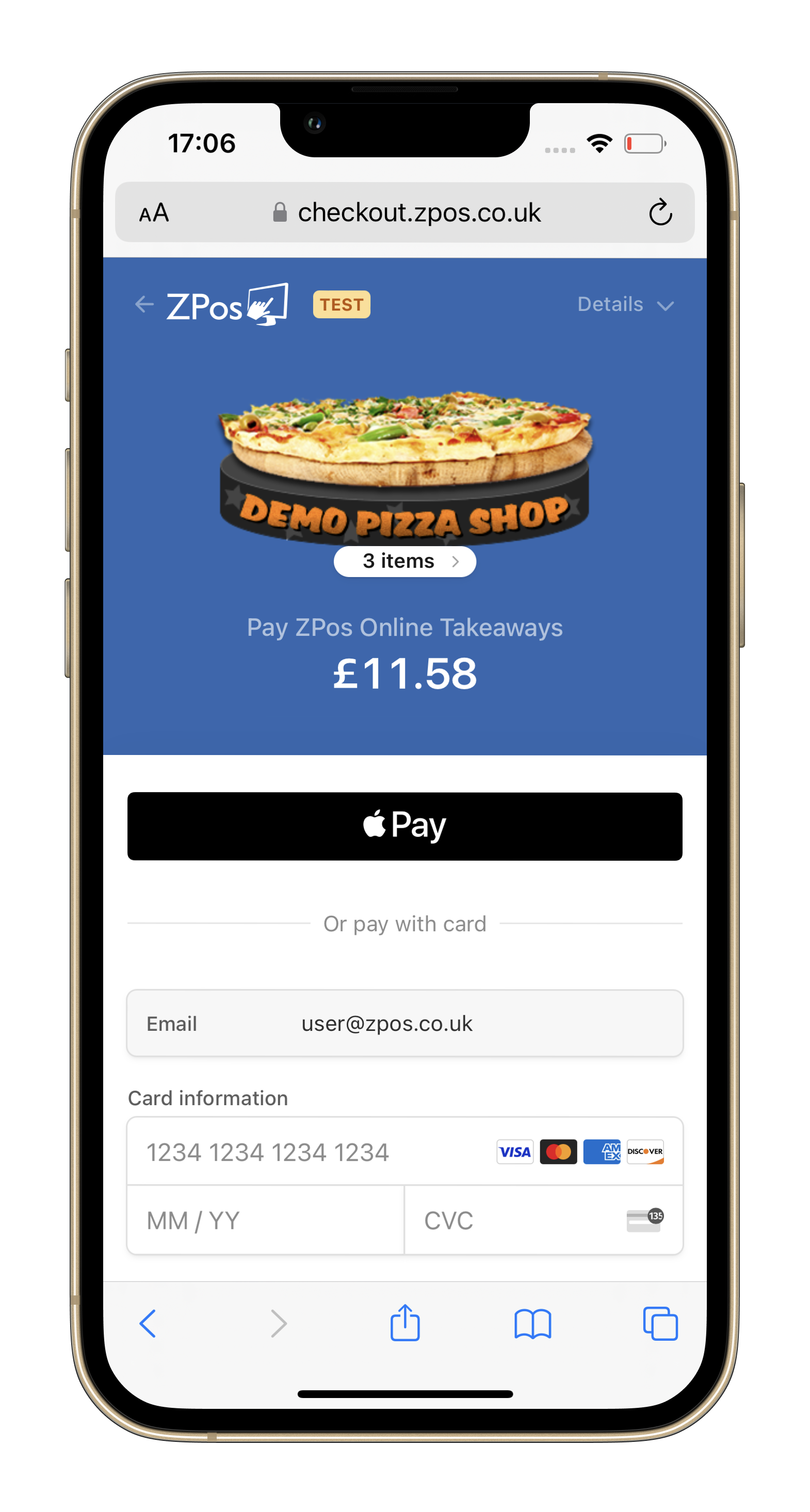 iPhone screenshot of new ZPos checkout